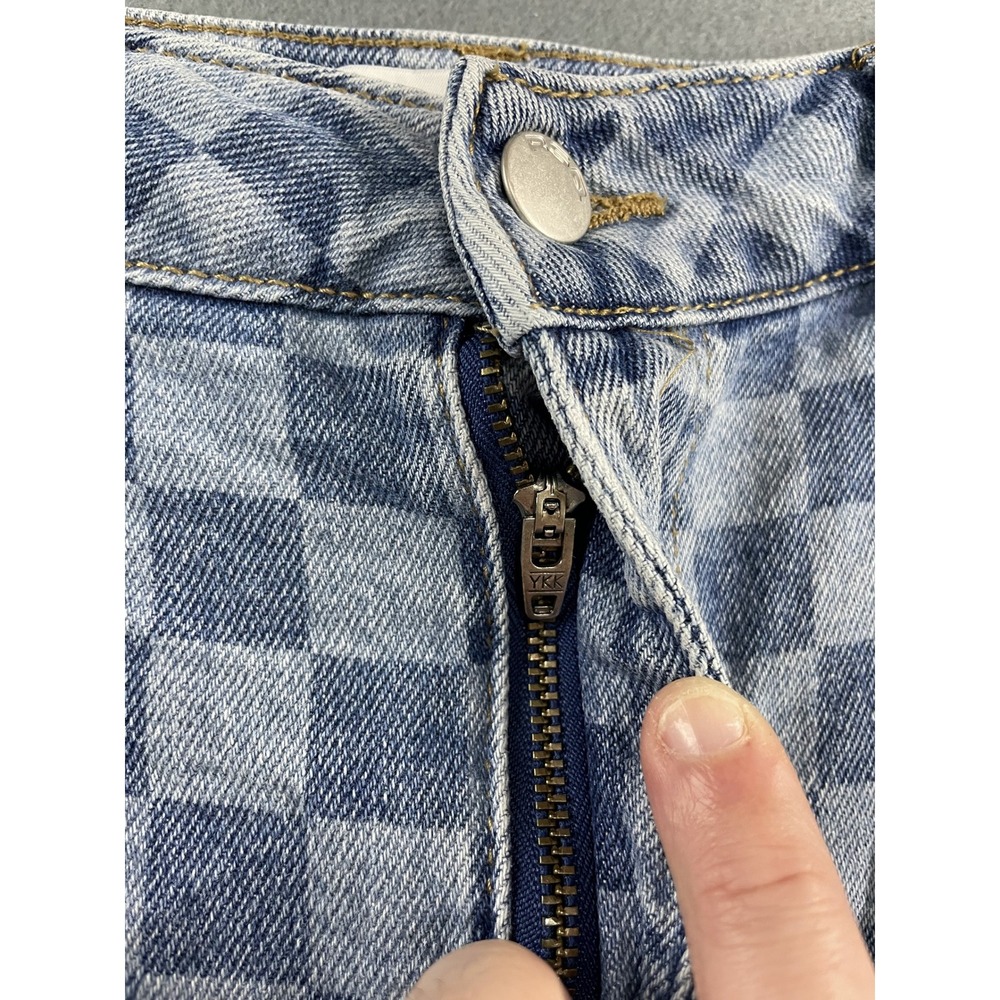 RSQ Checkered Denim Shorts Y2K Skater Streetwear Blue White Cotton Size 28 - Picture 2 of 7